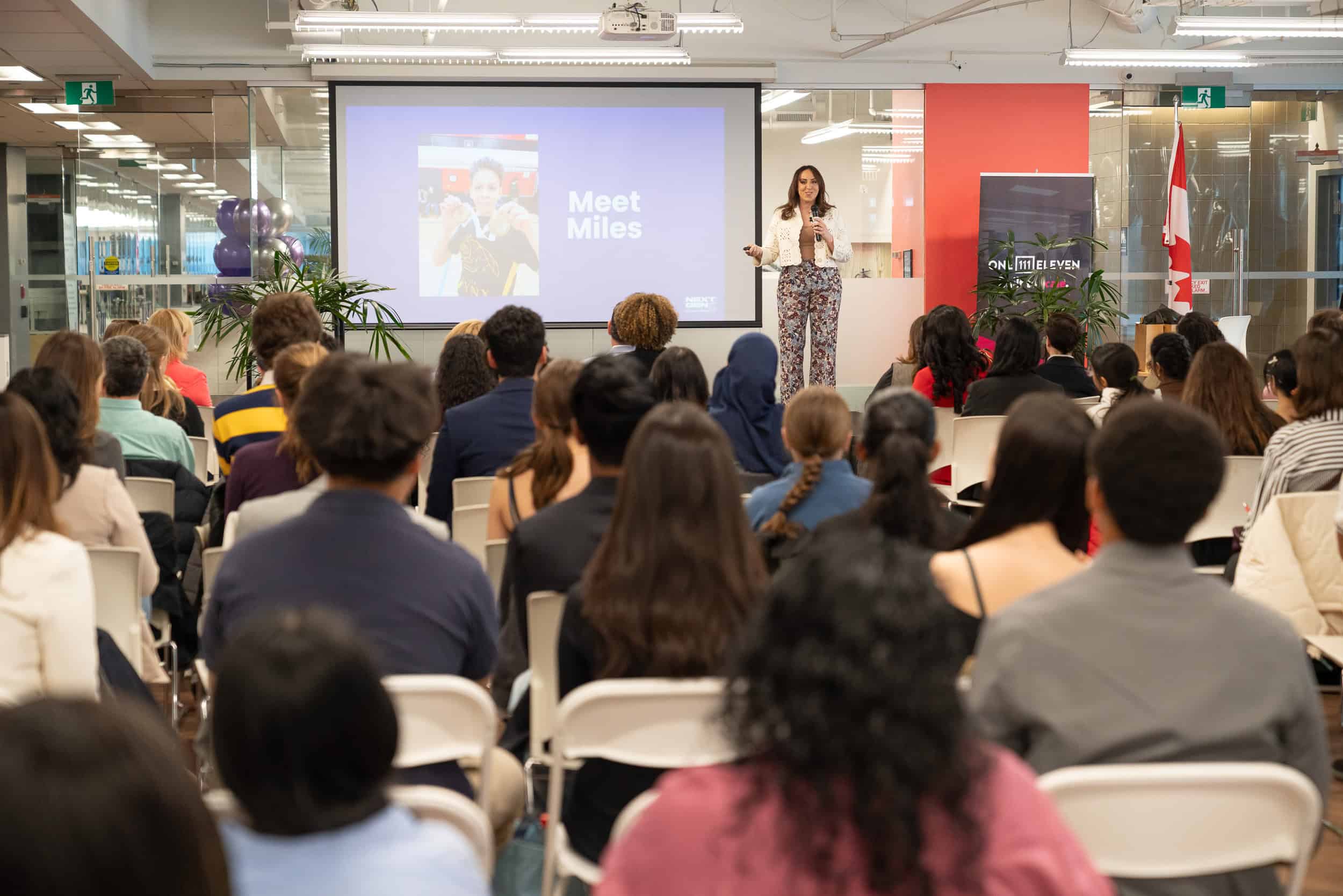 Students in conversation with a leader during networking